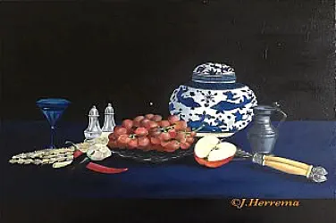 Olieverf Schilderij Vispot en Fruit